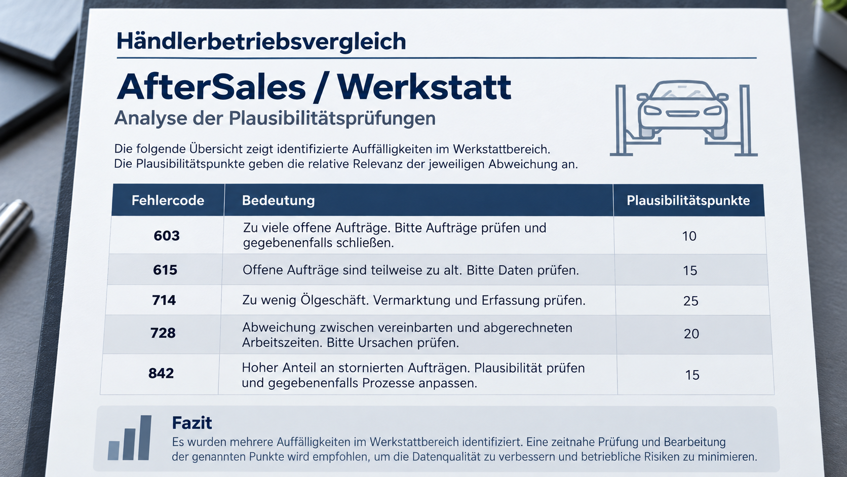Dealer benchmarking / AfterSales plausibility checks