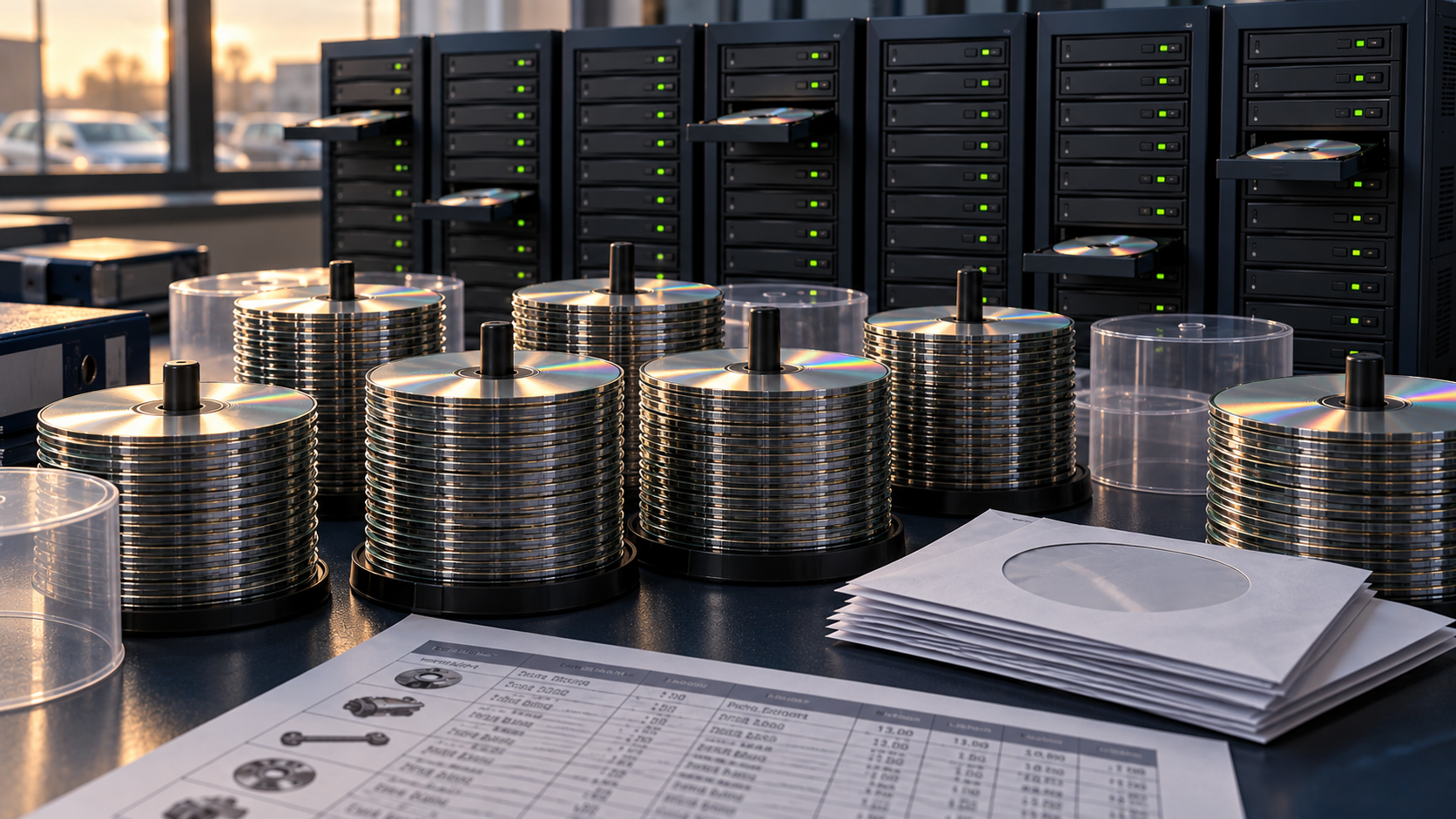 CDs and parts pricing data in an automotive data-service office